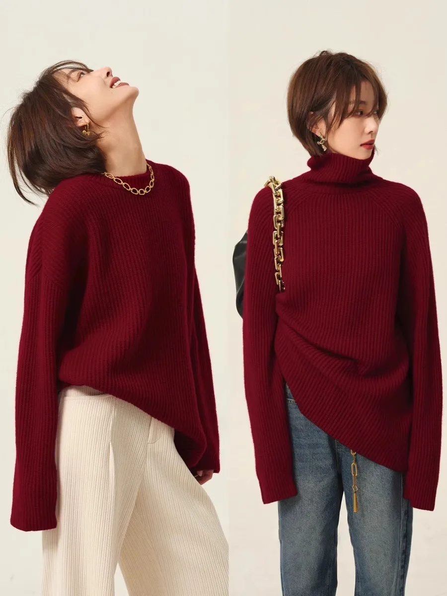 kf-S638b2885e3a6422980d6c9e5e2f504bdU-Turtleneck-100-cashmere-sweater-women-loose-thickening-age-reduction-niche-vintage-red-crewneck-sweater-women-long
